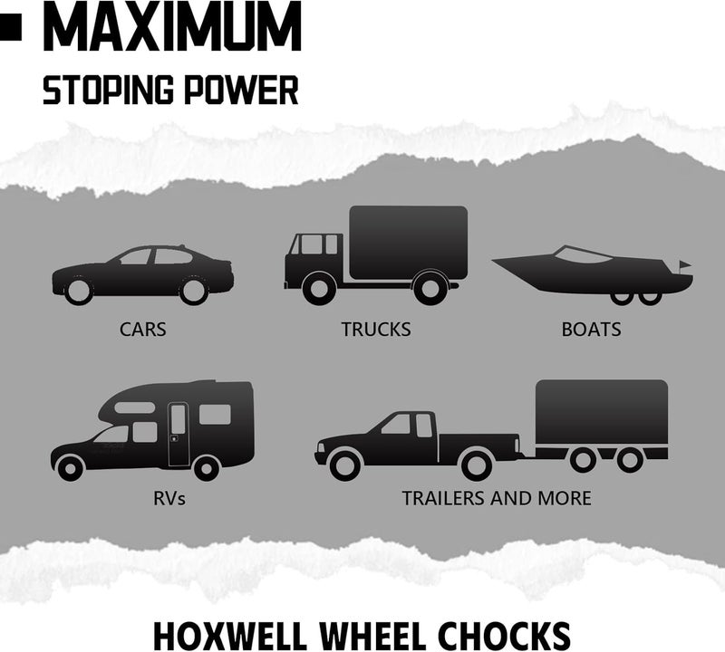 HOXWELL 4 عبوات من دعامات العجلات للمقطورات، دعامات عجلات سوداء غير قابلة للانزلاق وقابلة للتكديس، دعامات خفيفة الوزن للسيارات والمخيمات والشاحنات والمركبات الترفيهية، 8.1"×5.1"×4.5"، أسود - Image 5
